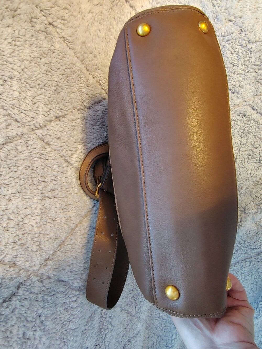 Aimee Kestenberg Tan Brown Suede Leather Shoulder Bag with Brass Accents - Picture 8 of 15